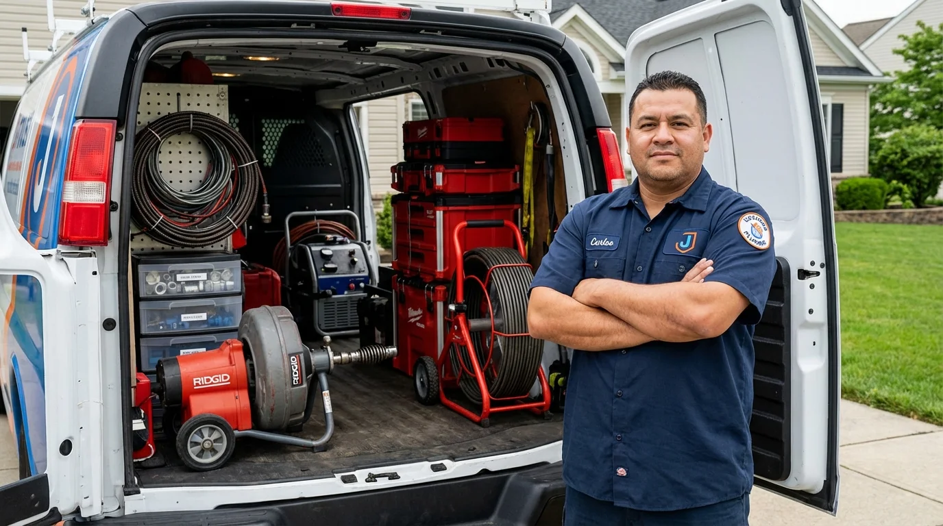 Professional drain cleaning equipment and Johns Plumbing LLC plumber in Saranac