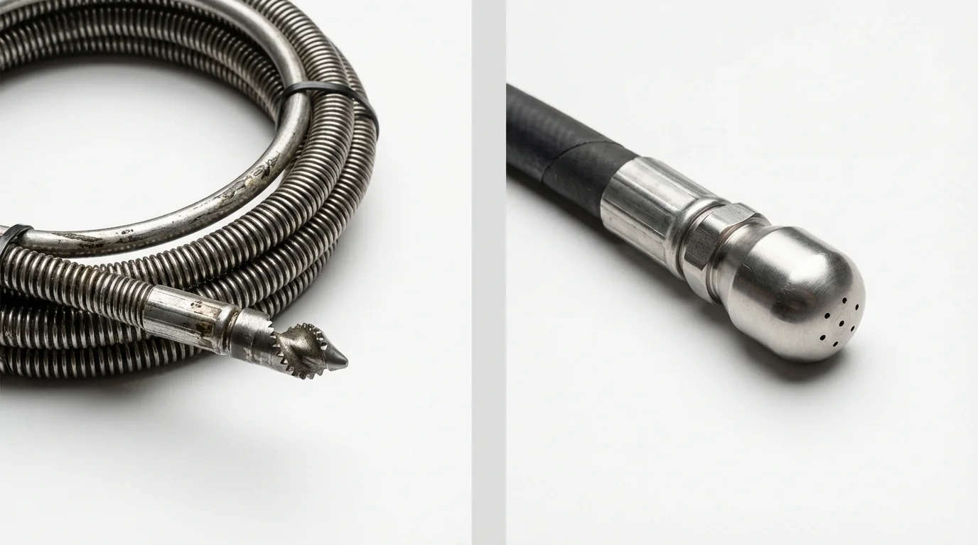 Drain snake cable and hydro jetting nozzle used for drain cleaning in Saranac, MI
