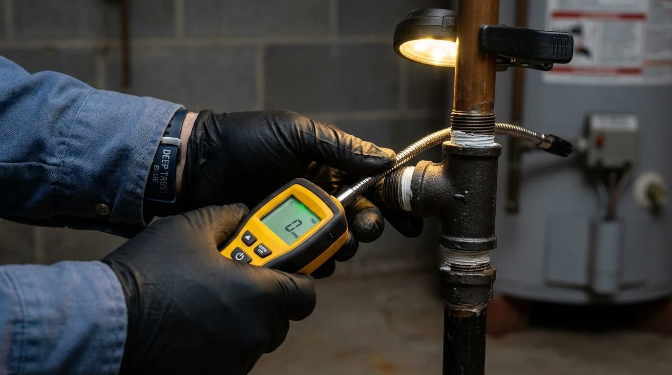Gas leak detection with electronic sniffer by Johns Plumbing LLC in Saranac