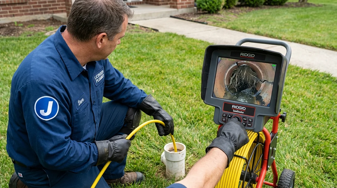 Sewer camera inspection being performed by Johns Plumbing LLC in Saranac