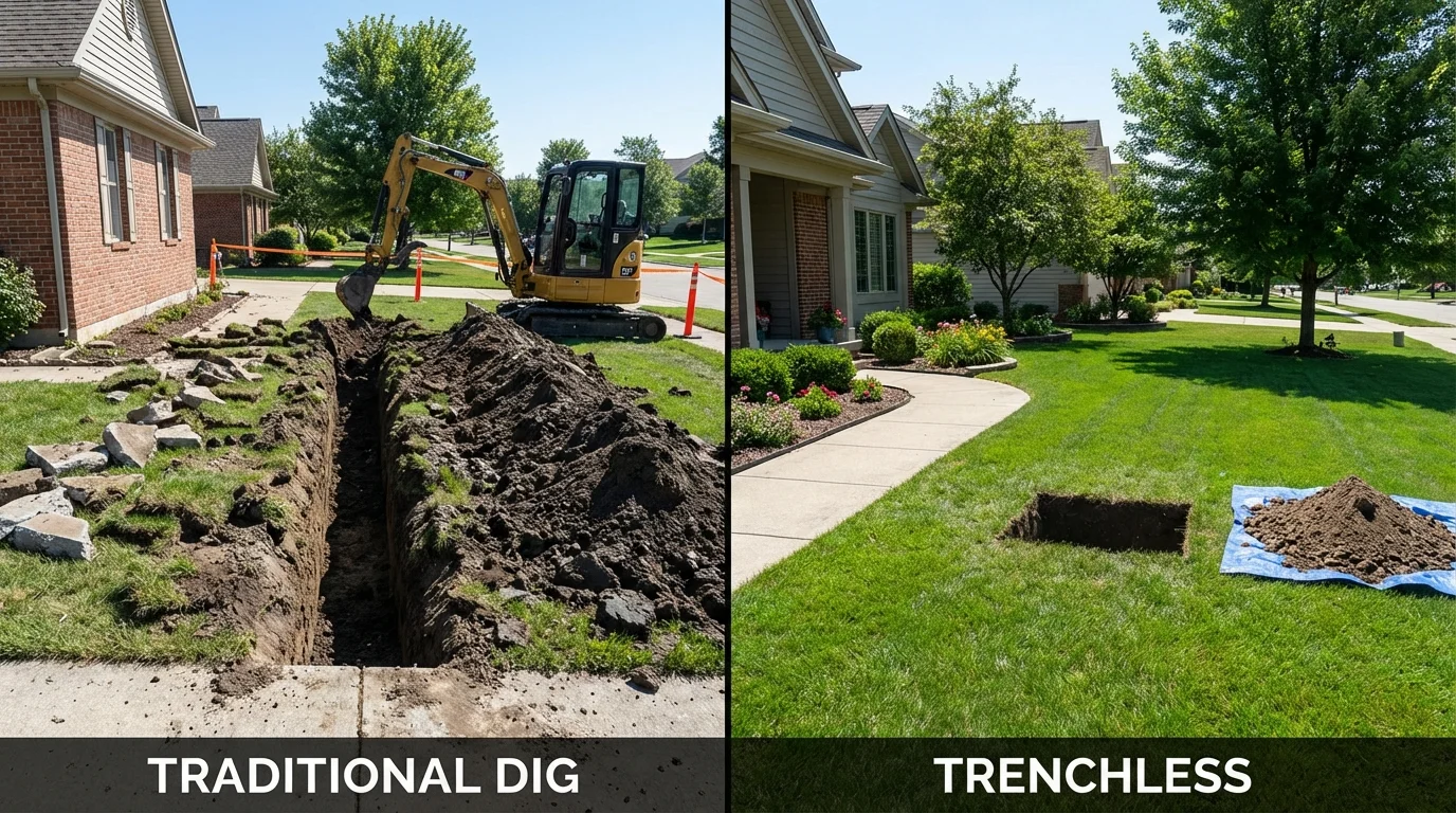 Trenchless sewer repair with minimal yard damage versus traditional excavation in Saranac, MI